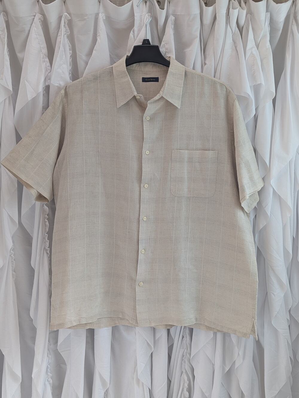 Club Room XXL Cream Linen Cotton Blend Short Sleeve Button Up Shirt